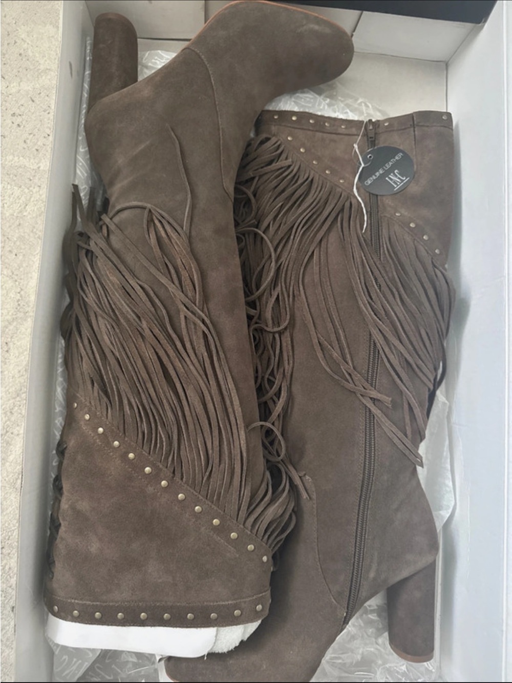 INC International Concepts Brown Suede Fringe Over-the-Knee Boots